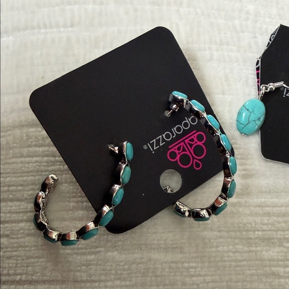 paparazzi Turquoise Stone Dangle Earrings - Turquoise Silver-Tone - Picture 3 of 5